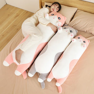 Long Snuggly Pink Gray Cat Plushies-Kawaii Dream