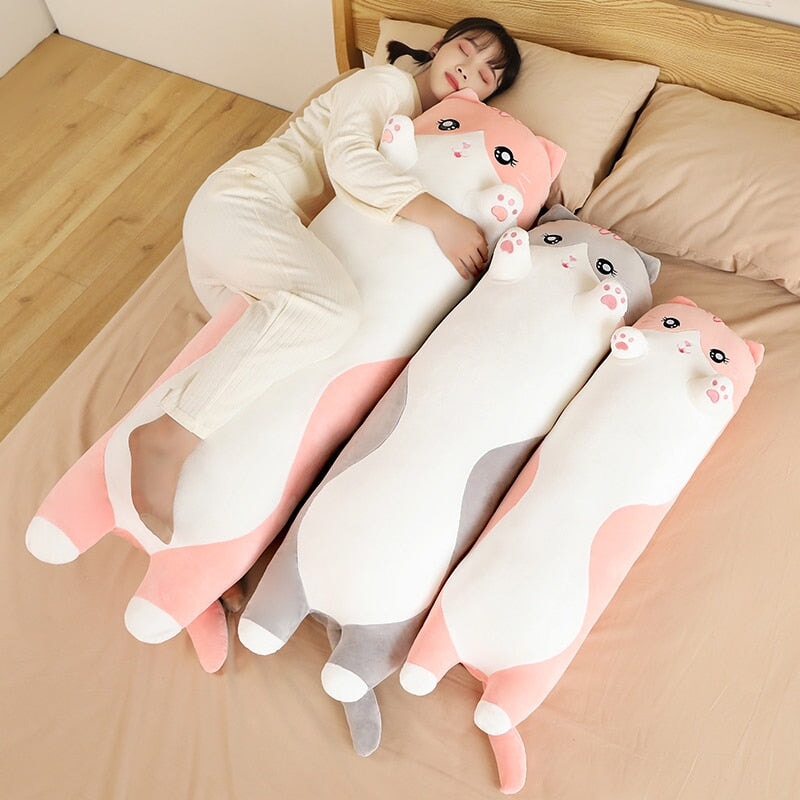Long Snuggly Pink Gray Cat Plushies-Kawaii Dream
