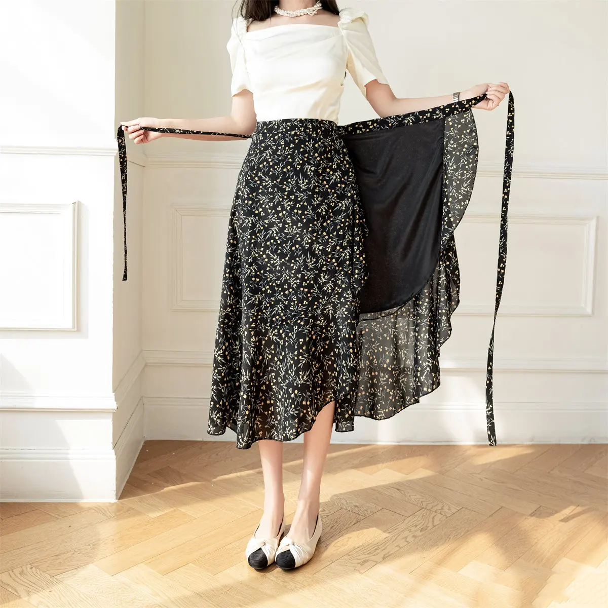 Lovely Floral Midi Wrap Skirt-Kawaii Dream