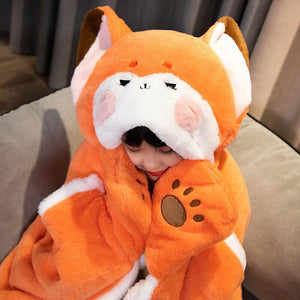 Lovely Orange Fox Plush Cape Hoodie Blanket-Kawaii Dream