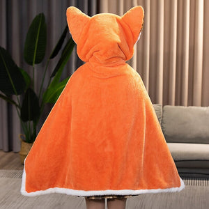 Lovely Orange Fox Plush Cape Hoodie Blanket-Kawaii Dream
