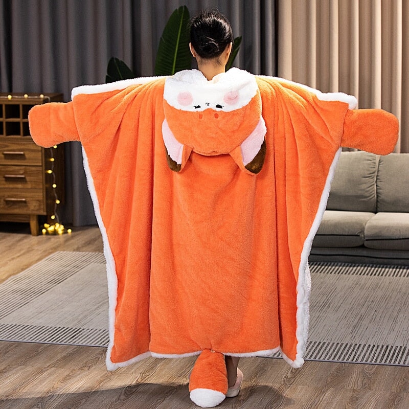 Lovely Orange Fox Plush Cape Hoodie Blanket-Kawaii Dream