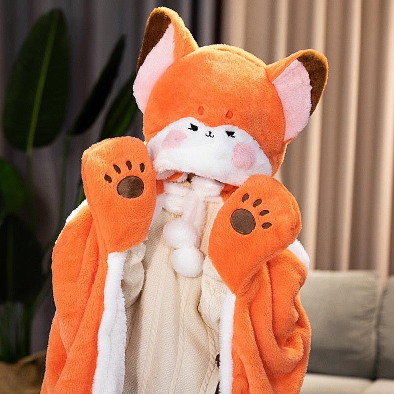 Lovely Orange Fox Plush Cape Hoodie Blanket-Kawaii Dream