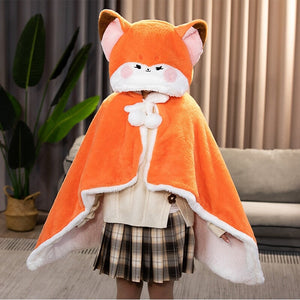Lovely Orange Fox Plush Cape Hoodie Blanket-Kawaii Dream