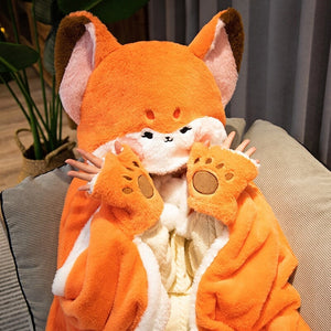 Lovely Orange Fox Plush Cape Hoodie Blanket-Kawaii Dream