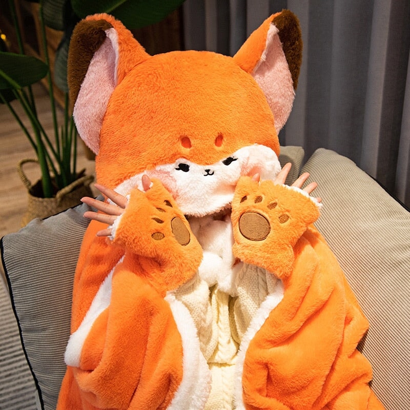 Lovely Orange Fox Plush Cape Hoodie Blanket-Kawaii Dream