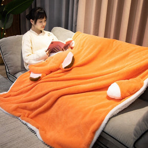 Lovely Orange Fox Plush Cape Hoodie Blanket-Kawaii Dream