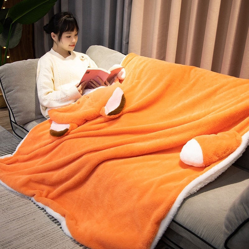 Lovely Orange Fox Plush Cape Hoodie Blanket-Kawaii Dream