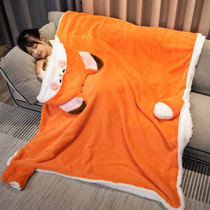 Lovely Orange Fox Plush Cape Hoodie Blanket-Kawaii Dream