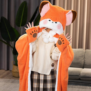Lovely Orange Fox Plush Cape Hoodie Blanket-Kawaii Dream