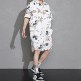 Men's Crane Print Shirt & Shorts Short Sleeve Shirt-Kawaii Dream