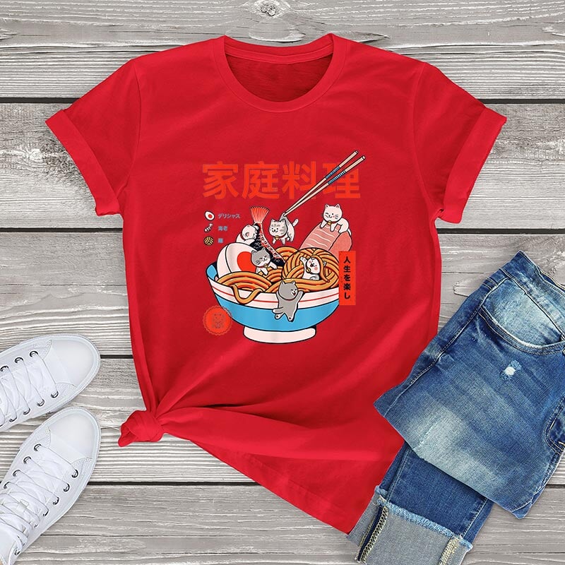 Mini Cats Ramen Women's Cotton Tee-Kawaii Dream