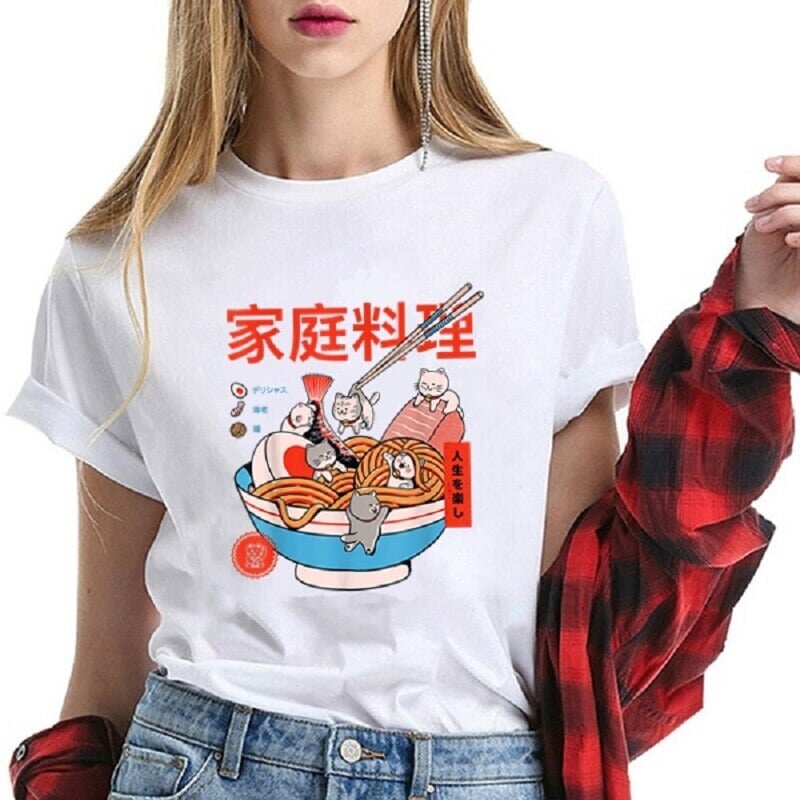 Mini Cats Ramen Women's Cotton Tee-Kawaii Dream