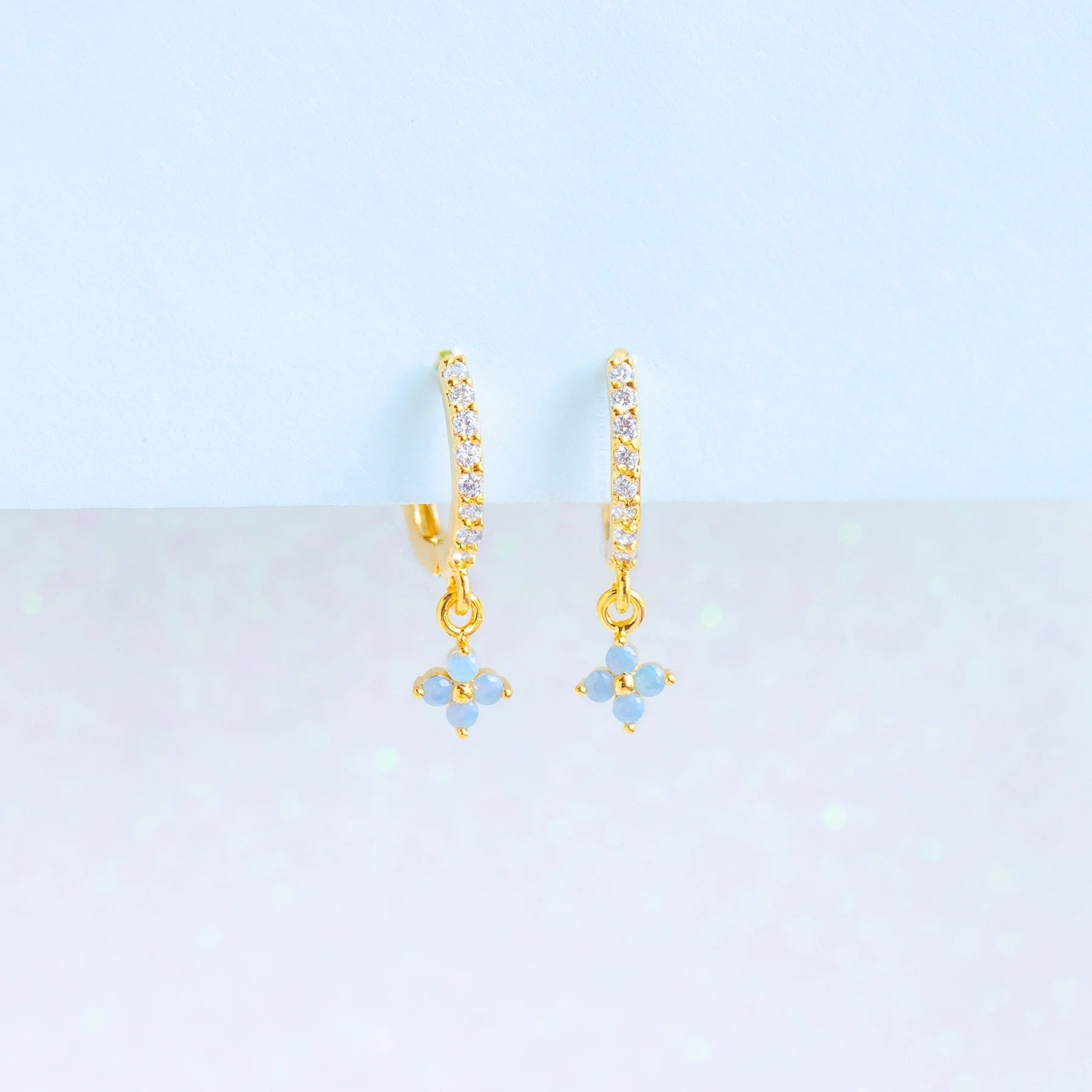 Mini Dangling Blue Flower Gold-Plated Earrings-Kawaii Dream