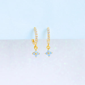 Mini Dangling Blue Flower Gold-Plated Earrings-Kawaii Dream