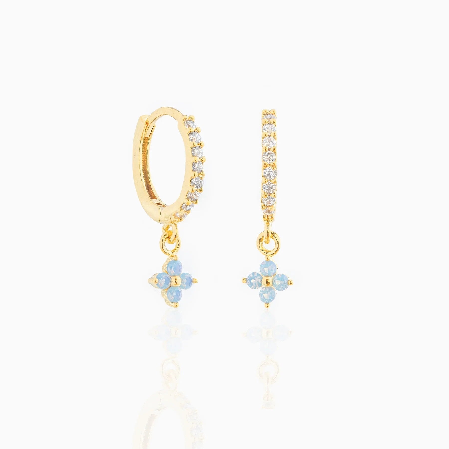 Mini Dangling Blue Flower Gold-Plated Earrings-Kawaii Dream