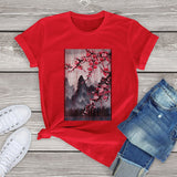 Misty mountains with Blushing Cherry Blossom Tee-Kawaii Dream