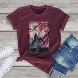 Misty mountains with Blushing Cherry Blossom Tee-Kawaii Dream