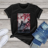 Misty mountains with Blushing Cherry Blossom Tee-Kawaii Dream