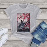 Misty mountains with Blushing Cherry Blossom Tee-Kawaii Dream