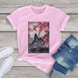 Misty mountains with Blushing Cherry Blossom Tee-Kawaii Dream