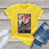 Misty mountains with Blushing Cherry Blossom Tee-Kawaii Dream