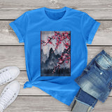 Misty mountains with Blushing Cherry Blossom Tee-Kawaii Dream