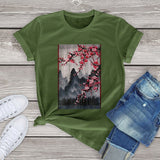 Misty mountains with Blushing Cherry Blossom Tee-Kawaii Dream
