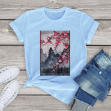 Misty mountains with Blushing Cherry Blossom Tee-Kawaii Dream