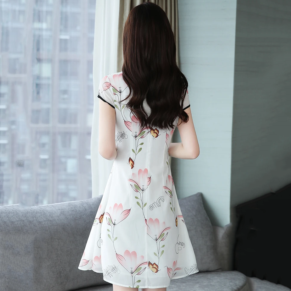 Modern Lotus Chiffon Qipao Cheongsam Dress-Kawaii Dream