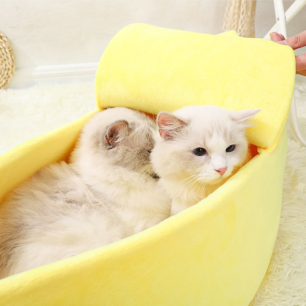 Pastel Banana Cat Dog Pet Bed House-Kawaii Dream