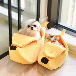 Pastel Banana Cat Dog Pet Bed House-Kawaii Dream