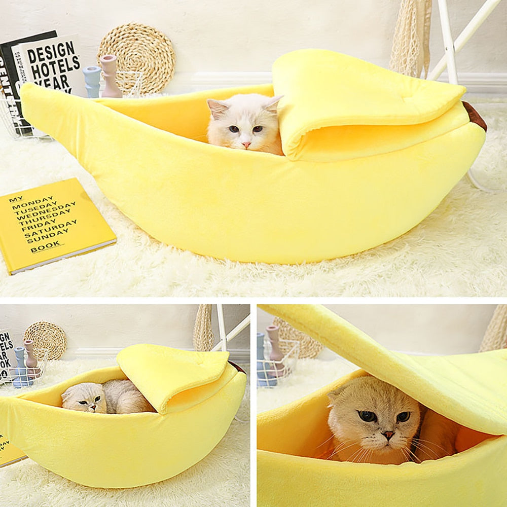 Pastel Banana Cat Dog Pet Bed House-Kawaii Dream