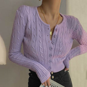 Pastel Knitted Women's Buttoned Long Sleeve Cardigan-Kawaii Dream