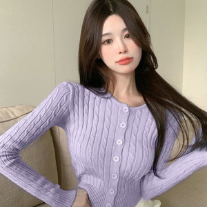 Pastel Knitted Women's Buttoned Long Sleeve Cardigan-Kawaii Dream