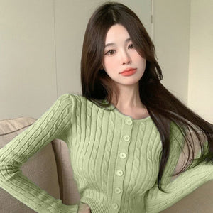 Pastel Knitted Women's Buttoned Long Sleeve Cardigan-Kawaii Dream