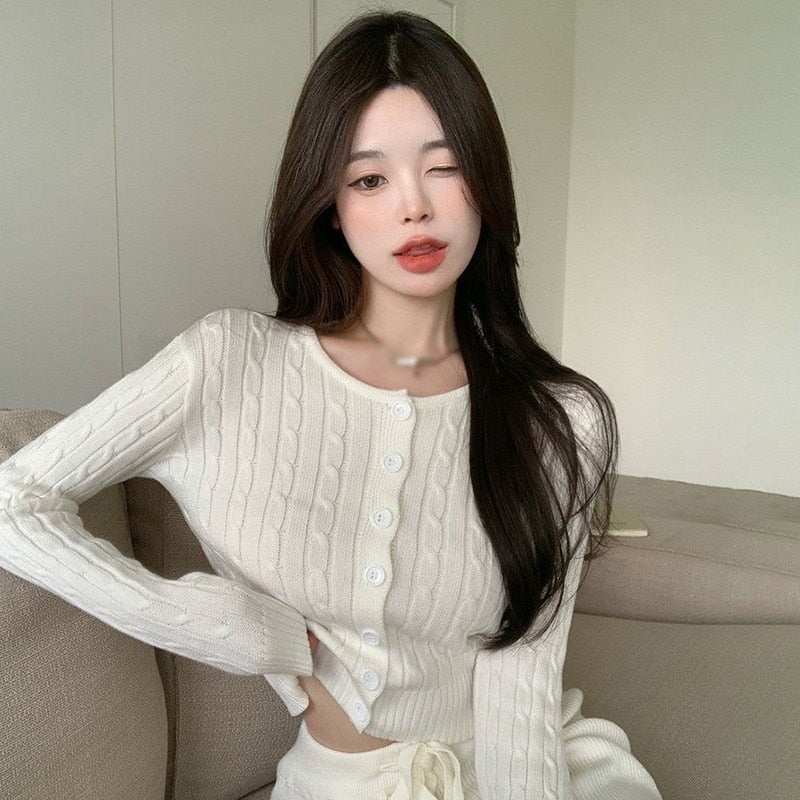 Pastel Knitted Women's Buttoned Long Sleeve Cardigan-Kawaii Dream