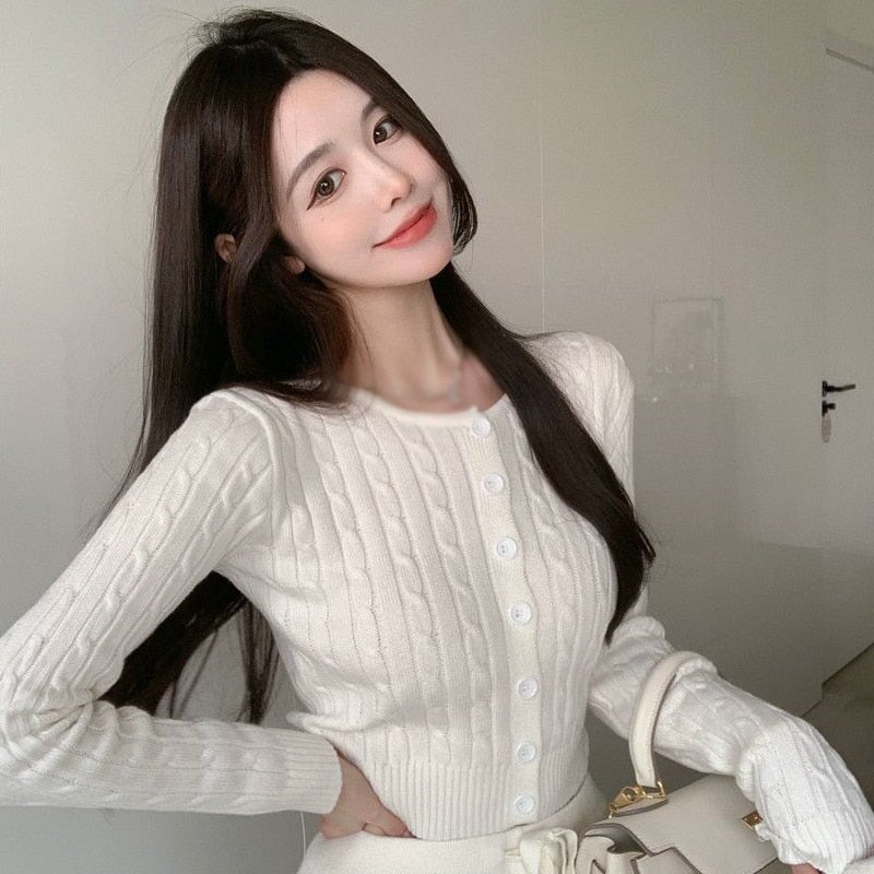 Pastel Knitted Women's Buttoned Long Sleeve Cardigan-Kawaii Dream