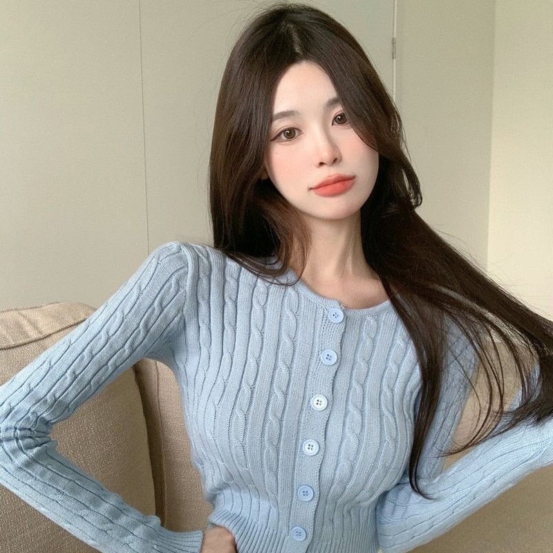 Pastel Knitted Women's Buttoned Long Sleeve Cardigan-Kawaii Dream