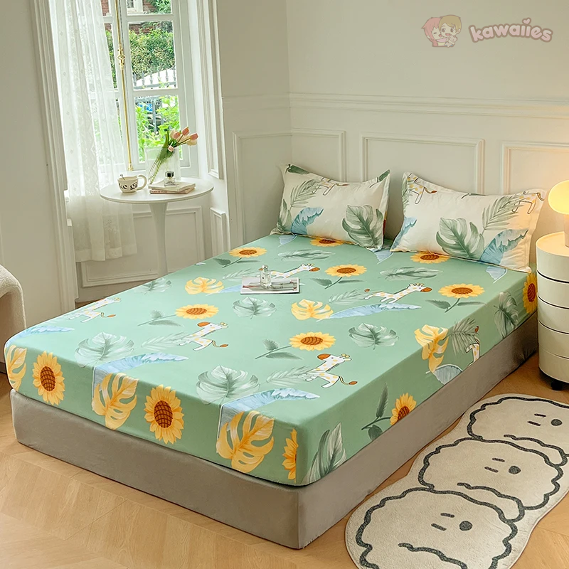Pastel Mint Green Floral Bedsheet Only-Kawaii Dream