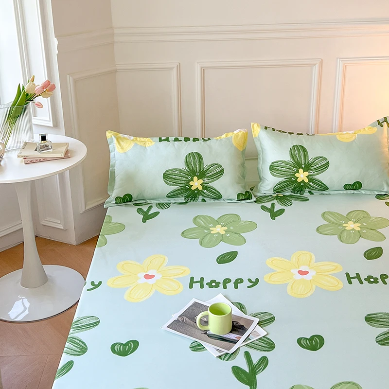 Pastel Mint Green Floral Bedsheet Only-Kawaii Dream