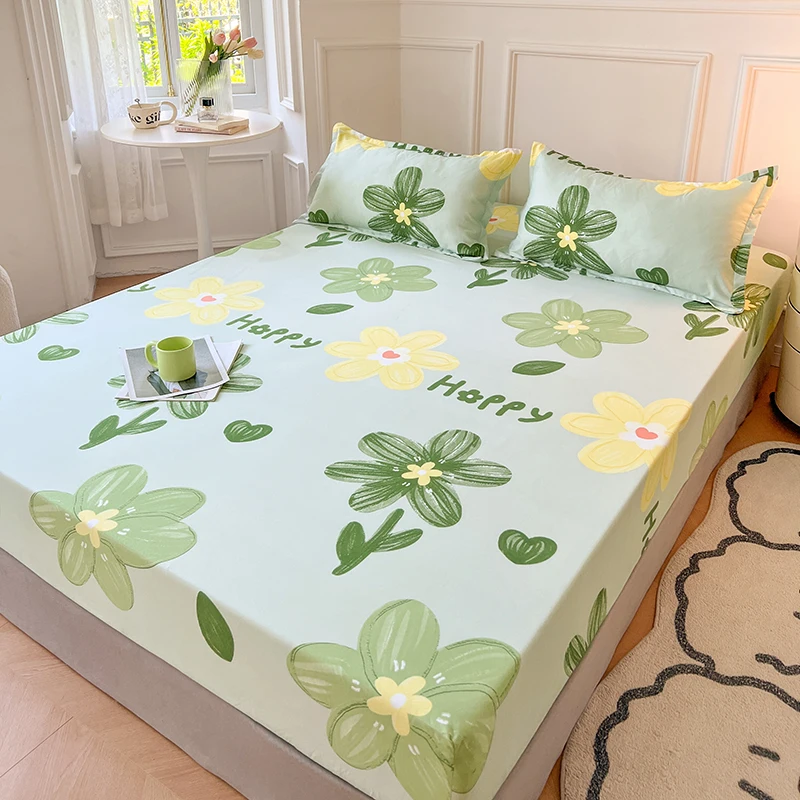 Pastel Mint Green Floral Bedsheet Only-Kawaii Dream