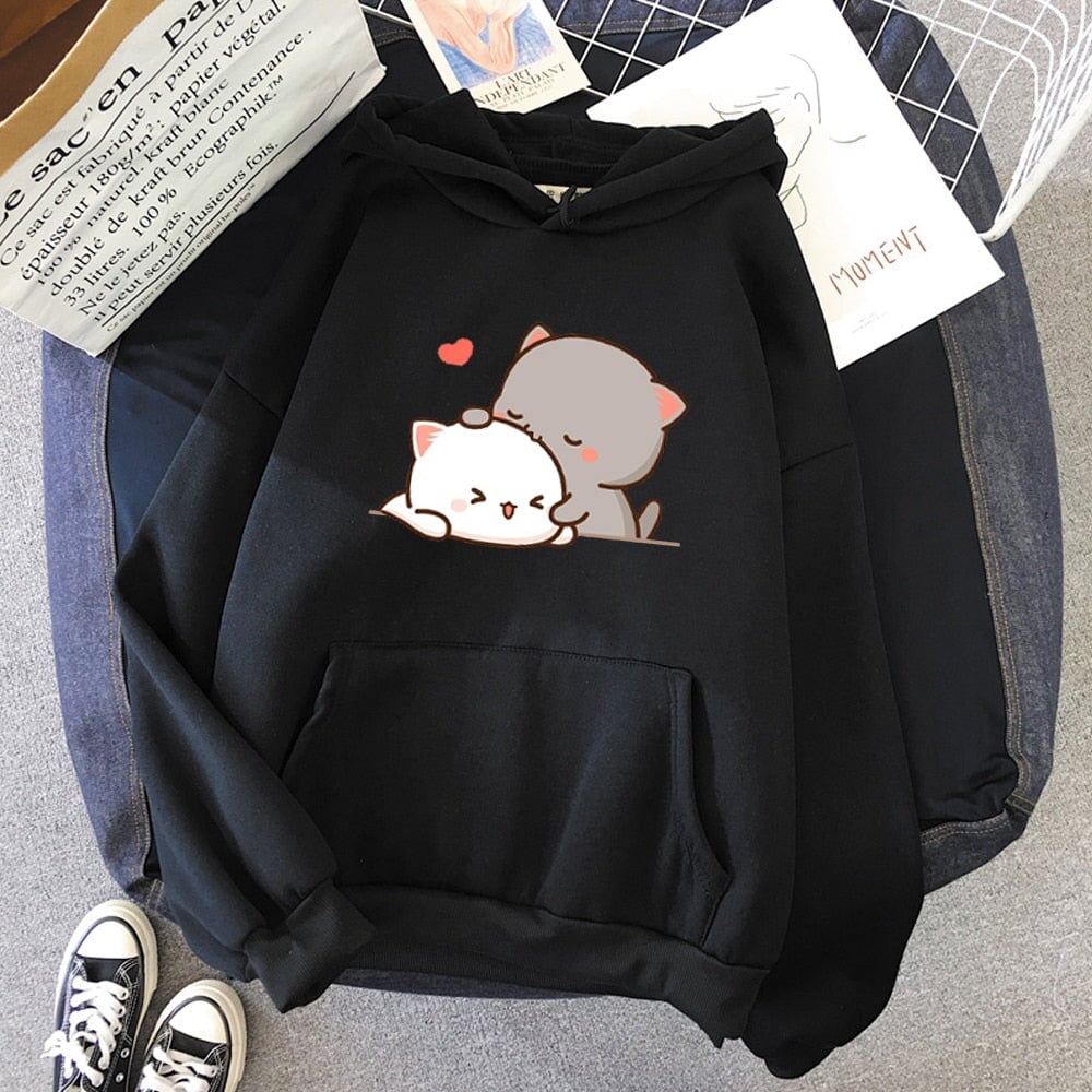 Pepper and Salt Cat Sharing Love Hoodie-Kawaii Dream