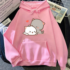 Pepper and Salt Cat Sharing Love Hoodie-Kawaii Dream