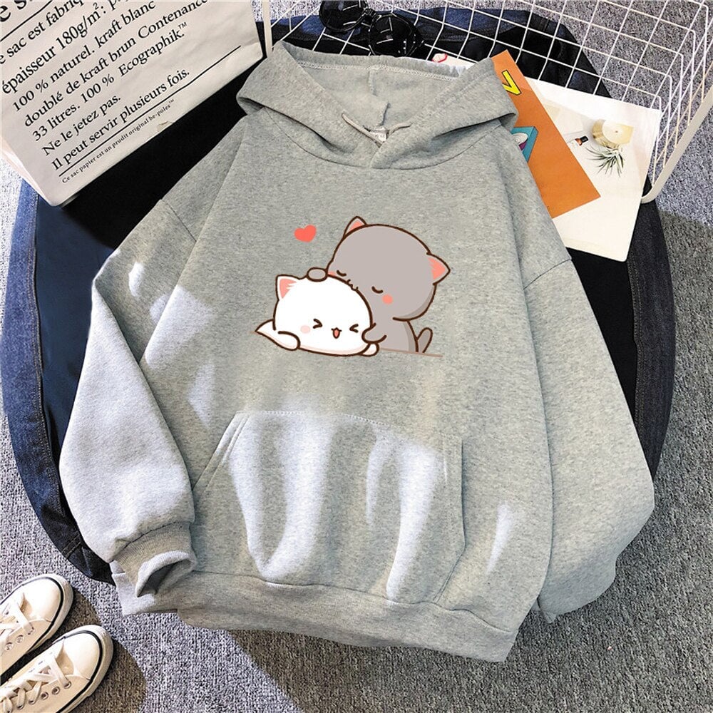 Pepper and Salt Cat Sharing Love Hoodie-Kawaii Dream