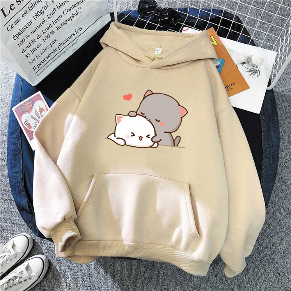 Pepper and Salt Cat Sharing Love Hoodie-Kawaii Dream