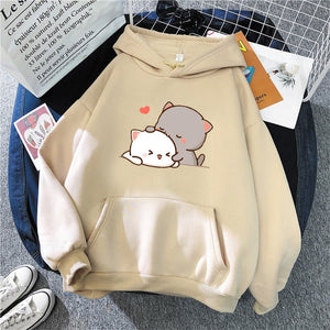 Pepper and Salt Cat Sharing Love Hoodie-Kawaii Dream