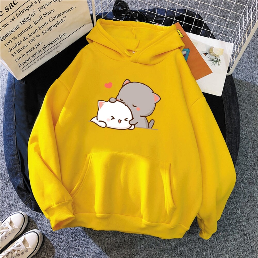 Pepper and Salt Cat Sharing Love Hoodie-Kawaii Dream