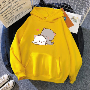 Pepper and Salt Cat Sharing Love Hoodie-Kawaii Dream