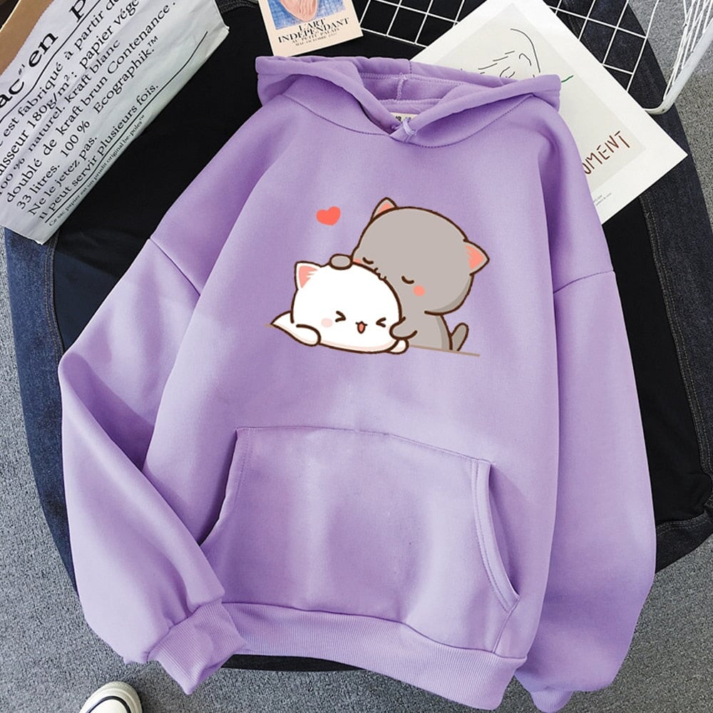 Pepper and Salt Cat Sharing Love Hoodie-Kawaii Dream